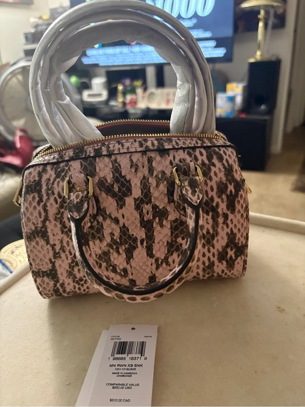 Coach mini Rowan pink Snake-Print Satchel with Detachable Strap